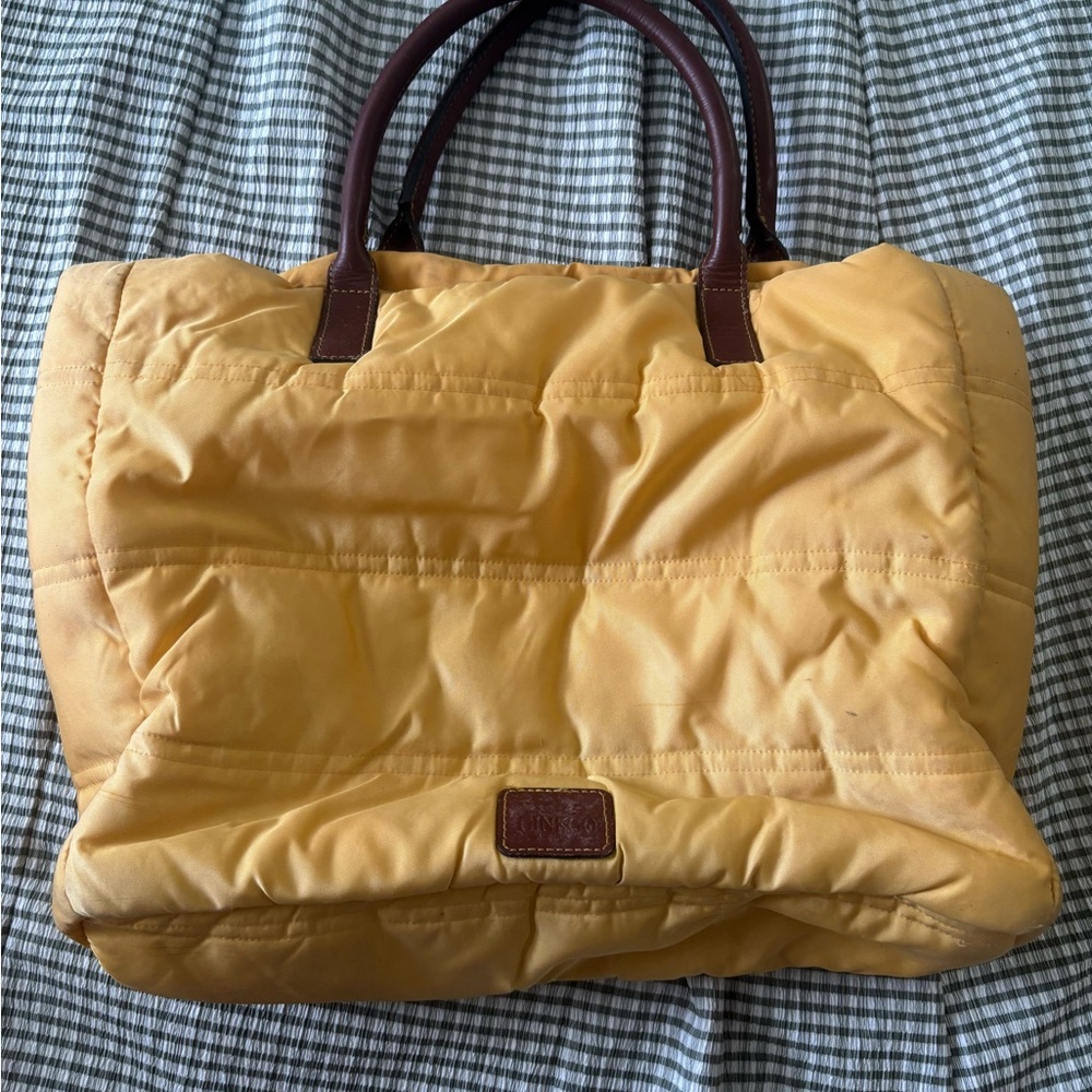 Elegant Yellow Tote with Brown Accents